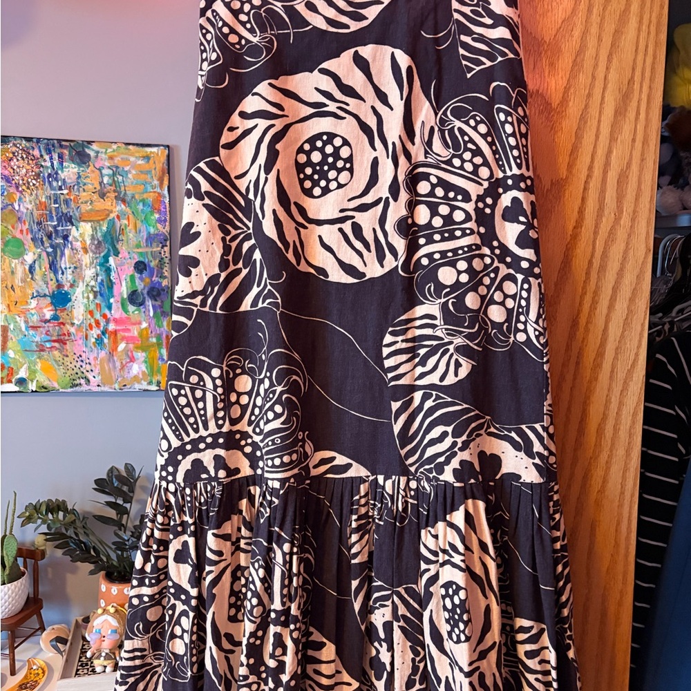 Zara Black and Cream Floral Maxi Skirt